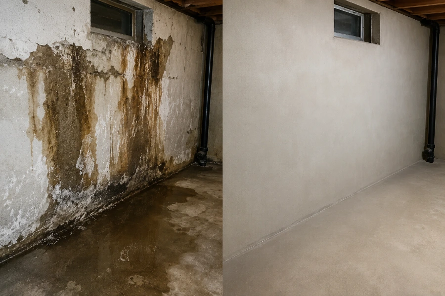Before and after water damage repair on a Dayton, Ohio home
